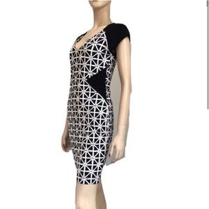 Tart Black & White Geometric V-Neck Midi Dress